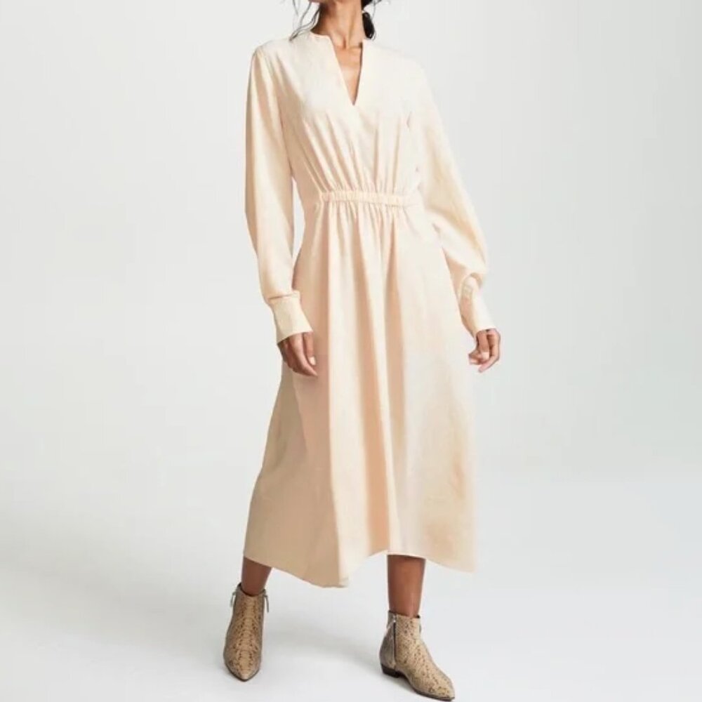 Vince Poet Cream Textured Long Sleeve Midi Dress